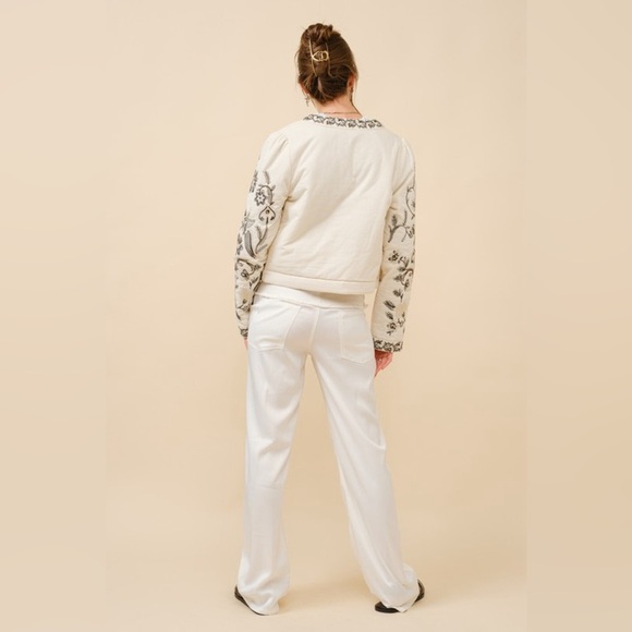 Embroidered Zip Up Jacket in Vanilla Black - Picture 6 of 8